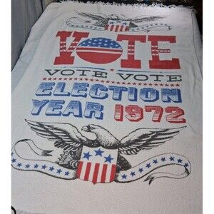 Vintage 1972 VOTE Eagle Beach Towel R.A. Briggs Patriotic USA Americana Decor